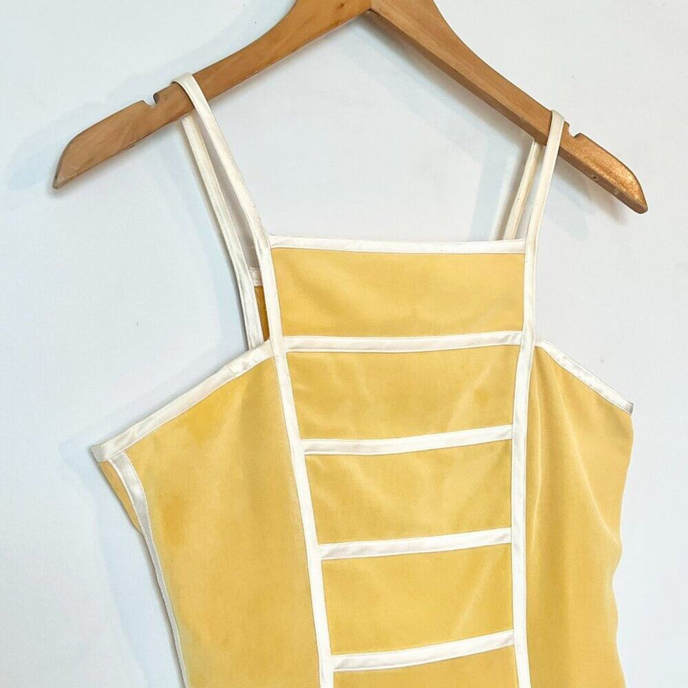 Cache Vintage 90's Panel Square Neck Mini Shift Dress Yellow Ivory Womens 2 - Picture 3 of 12